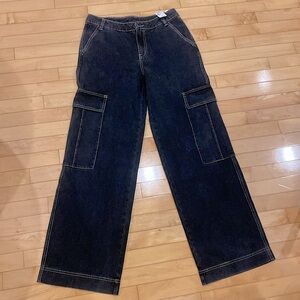 Signature Z/C Wide Leg Black Denim Cargo Jeans/Pants Size 5